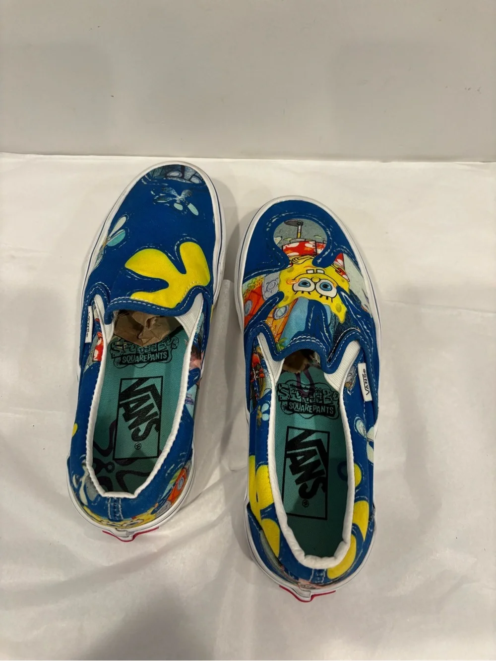 Vans Kids Slip-On Sneakers - Blue with Yellow SpongeBob Graphic